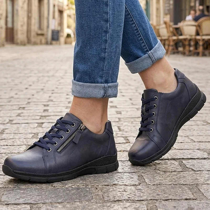 Extra Wide Zip & Lace Trainers - BETRINA / 329 761 - Navy