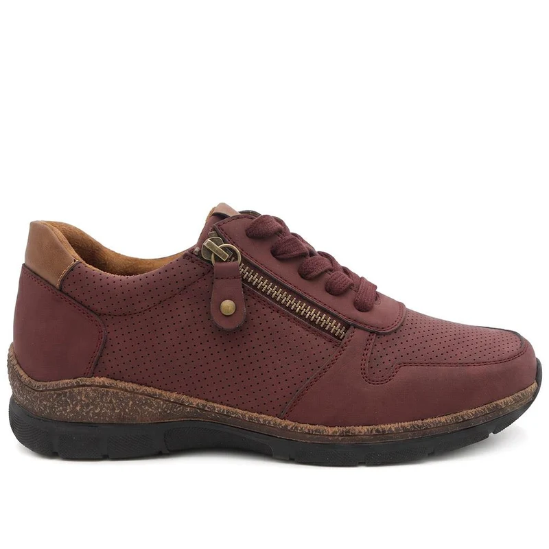 Wide Fit Casual Zip & Lace Shoes - WOIL44055 / 329 767 - Burgundy