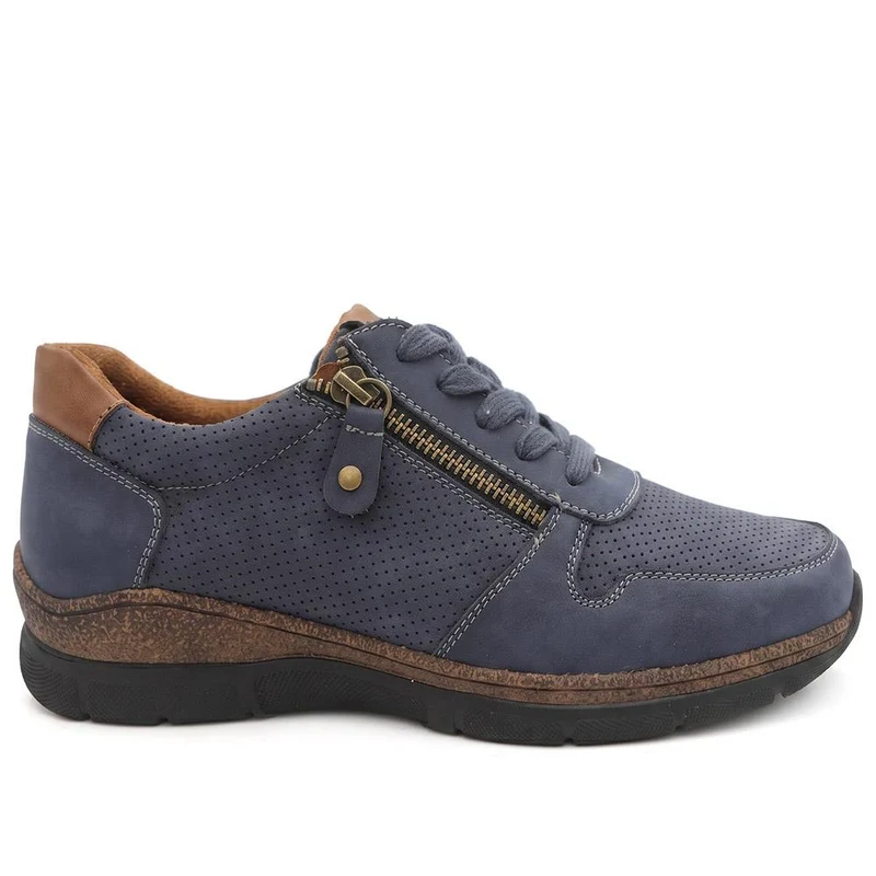 Wide Fit Casual Zip & Lace Shoes - WOIL44055 / 329 767 - Navy