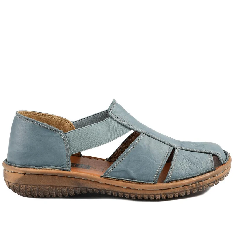 Loretta Leather Elasticated Slip On Shoes - HAK43001 / 329 375 - Denim