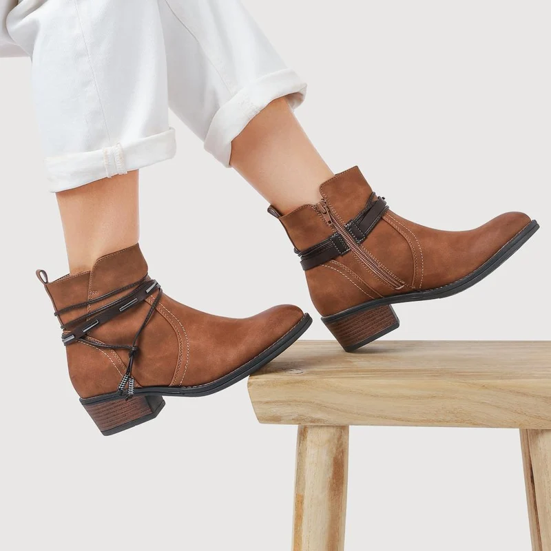 Western-Heeled Ankle Boots - TELOO40009 / 326 233 - Tan
