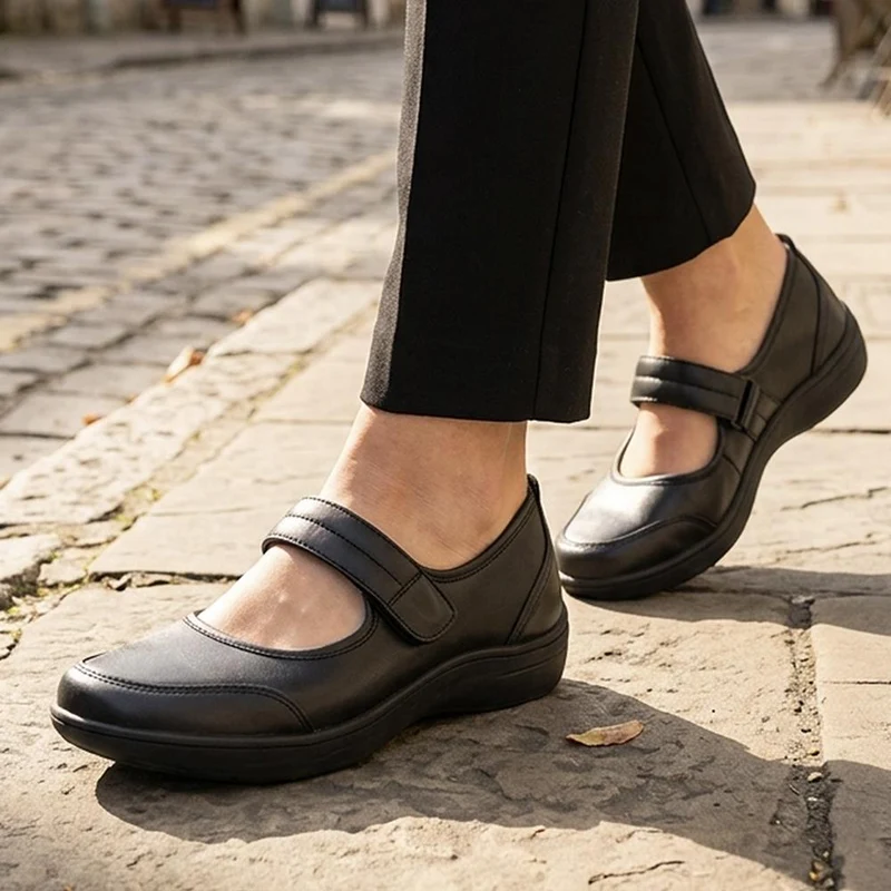 Wide Fit Smart Leather Mary Jane Pumps - KF44004 / 329 817 - Black
