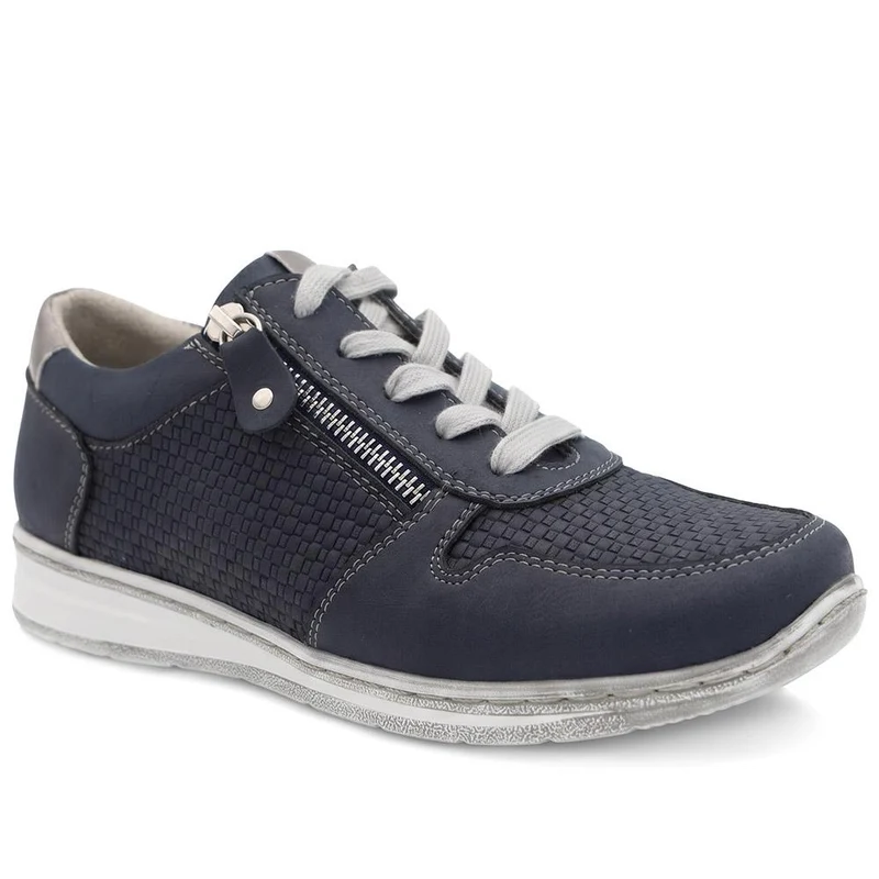 Wide Fit Casual Zip & Lace Trainers - WBINS43088 / 329 285 - Navy