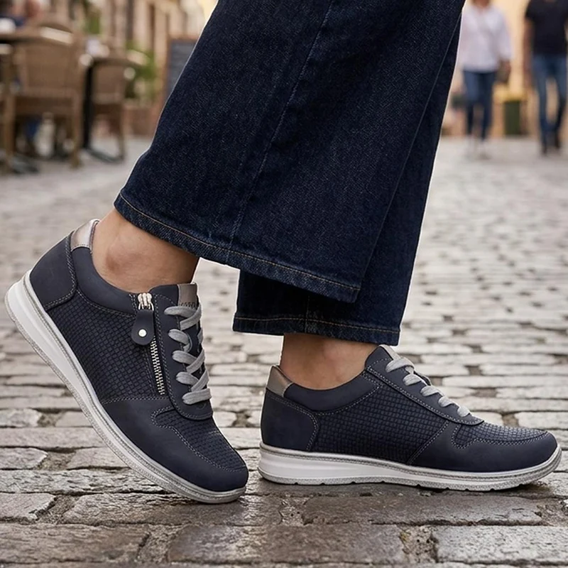 Wide Fit Casual Zip & Lace Trainers - WBINS43088 / 329 285 - Navy