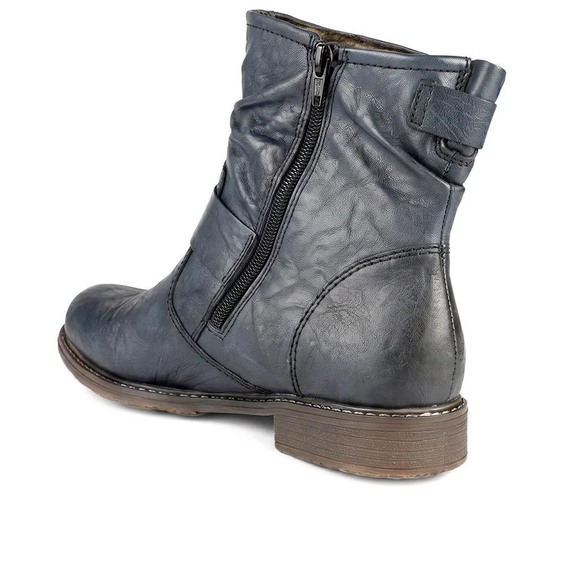 Rieker Wide Fit Buckle Detail Slouch Ankle Boots - RKR44500 / 329 727 - Navy
