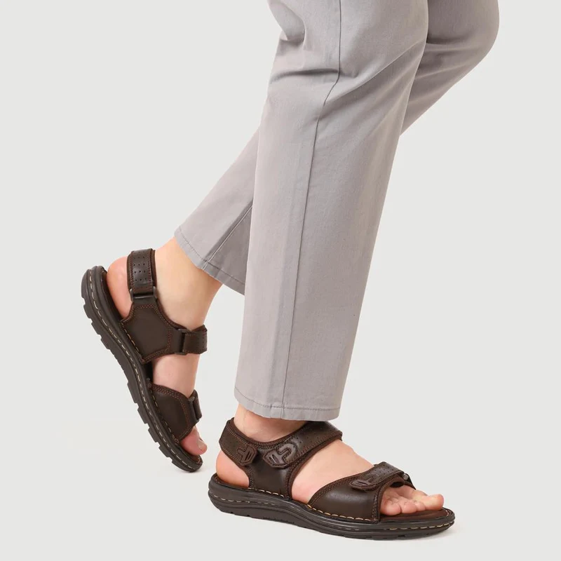 Men's Leather Adjustable Sandals - AATRA41002 / 326 946 - Brown
