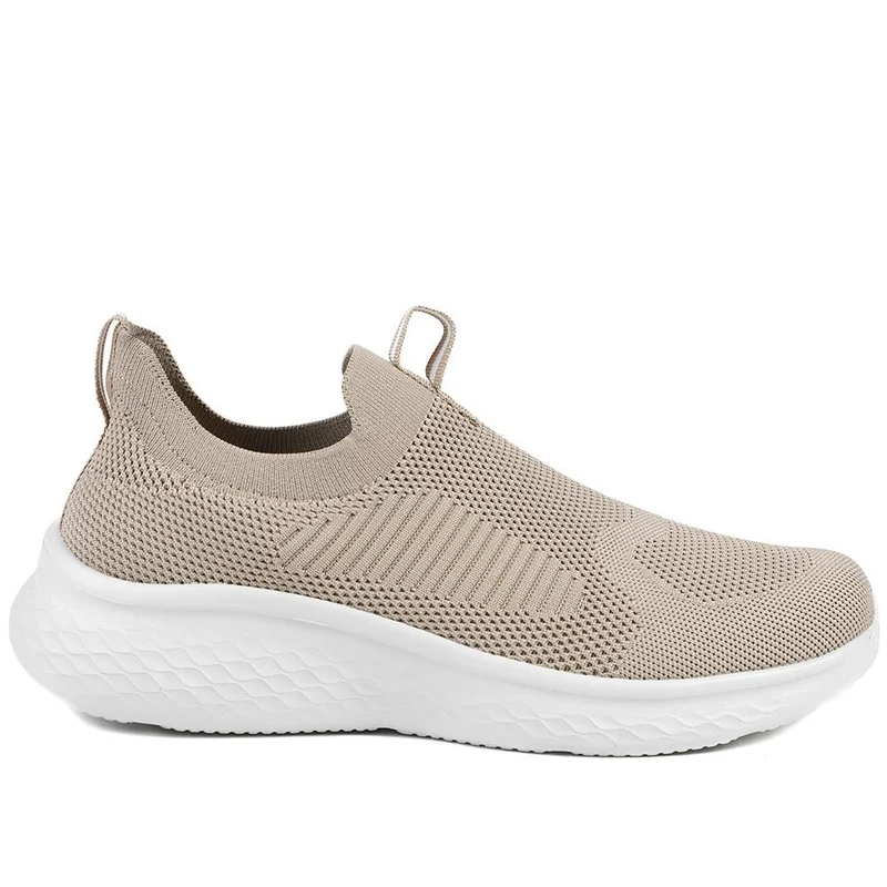 Wide Fit Memory Foam Easy Step In Trainers - BRK43041 / 329 070 - Taupe