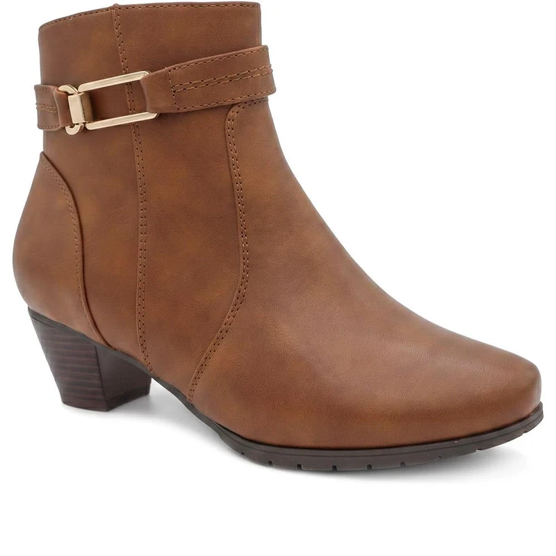 Wide Fit Smart Buckle Detail Ankle Boots - WBINS44006 / 329 745 - Tan