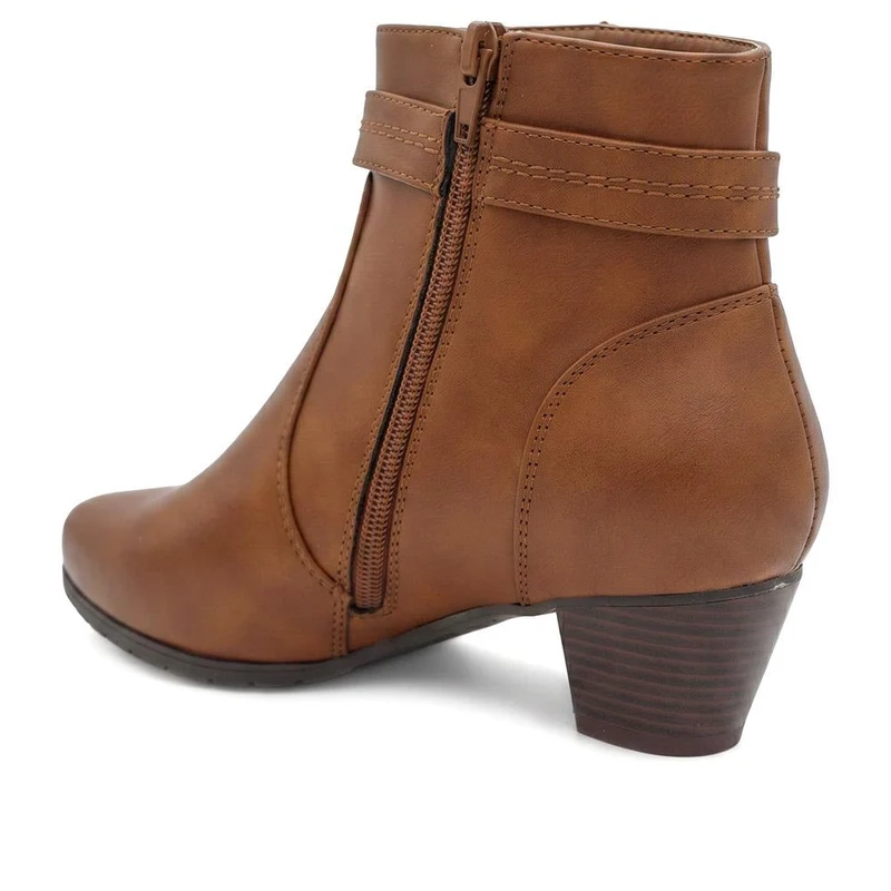 Wide Fit Smart Buckle Detail Ankle Boots - WBINS44006 / 329 745 - Tan