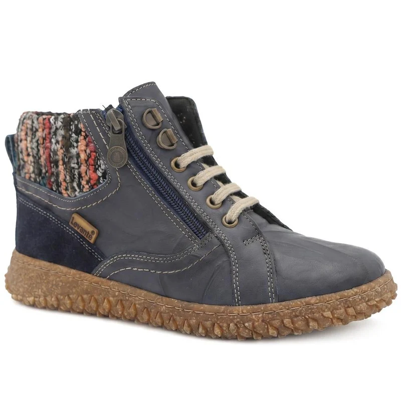 Loretta Zip & Lace Knitted Cuff Ankle Boots - HAK44000 / 329 615