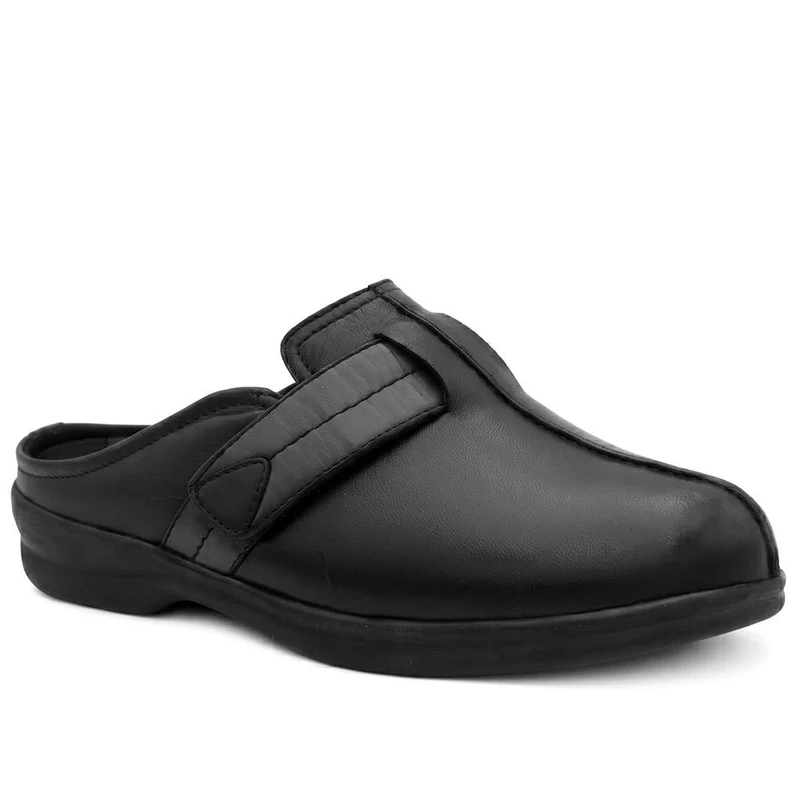 Extra Wide Leather Slip On Clogs - BELLIS / 330 166