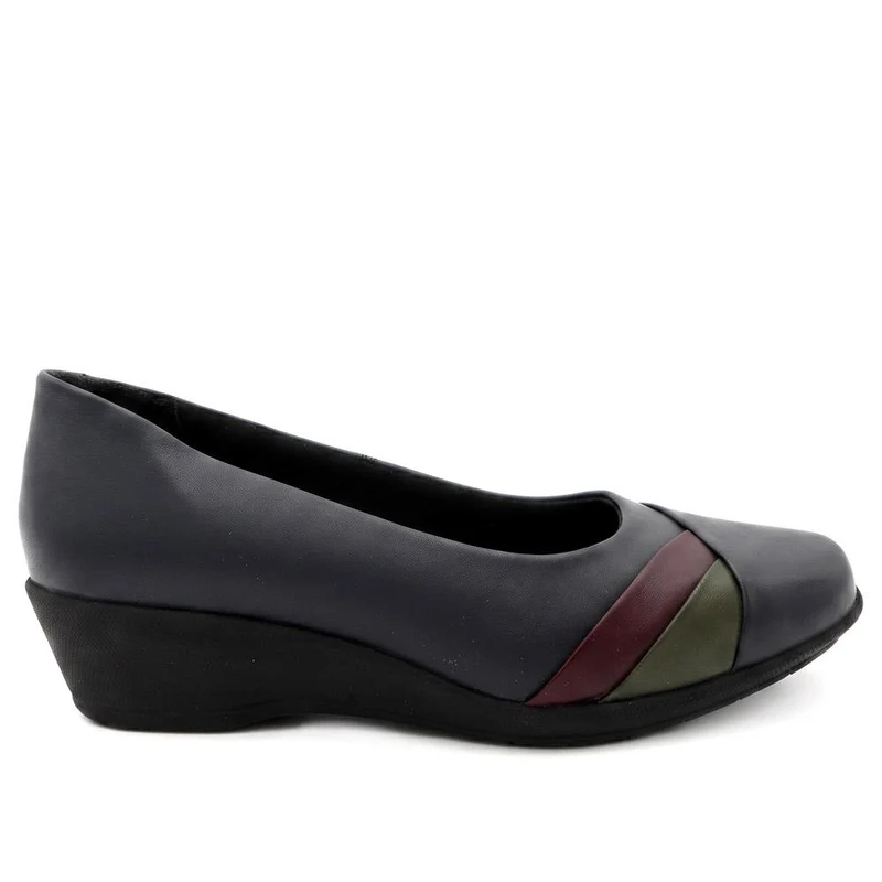 Smart Leather Wedge Heel Pumps - KF44002 / 329 815 - Navy Combi