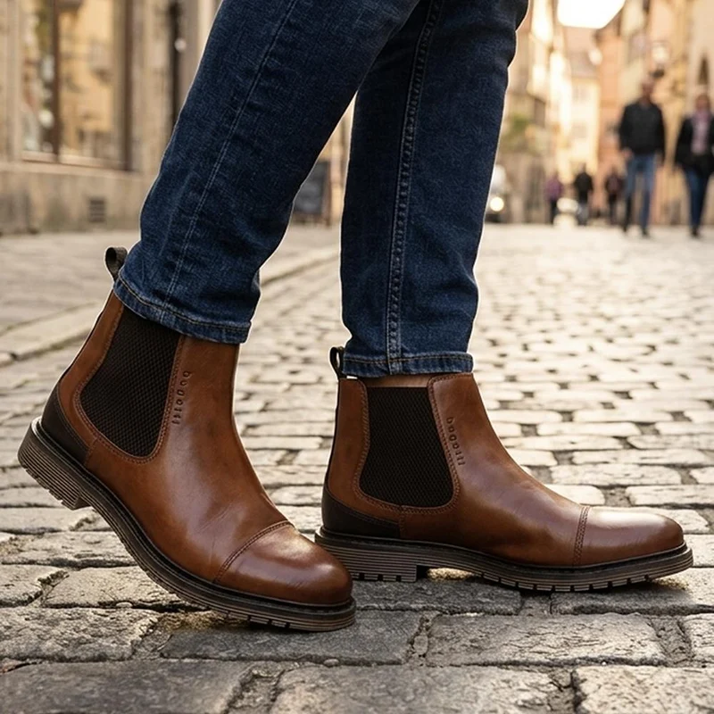 Bugatti Wide Fit Casual Heeled Chelsea Boots - BUG44503 / 329 641 - Cognac