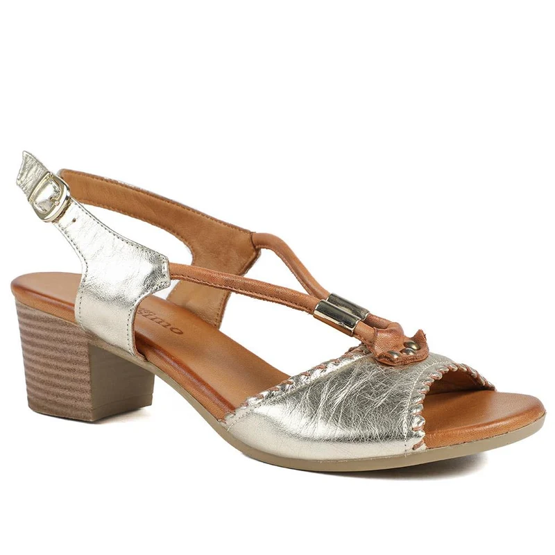 Bellissimo Leather Block Heel Sandals - BELMETIN43007 / 329 141 - Gold
