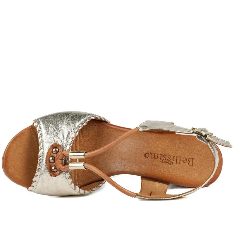 Bellissimo Leather Block Heel Sandals - BELMETIN43007 / 329 141 - Gold