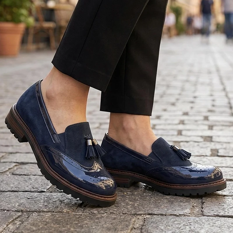 Wide Fit Heeled Moccasins - WOIL44016 / 329 597 - Navy