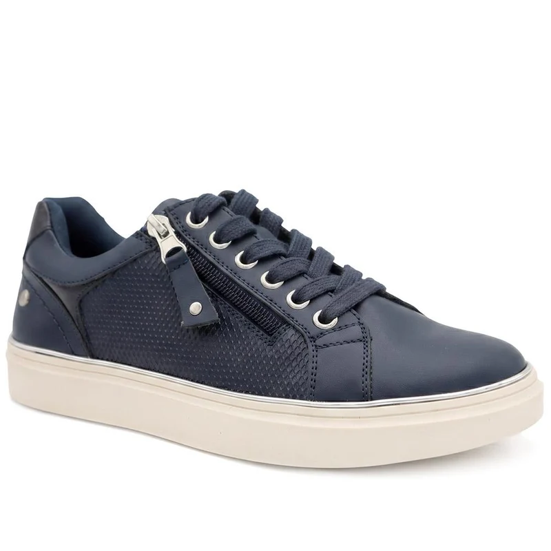 Wide Fit Zip & Lace Trainers With Grip Sole - WOIL42005 / 328 226 - Navy