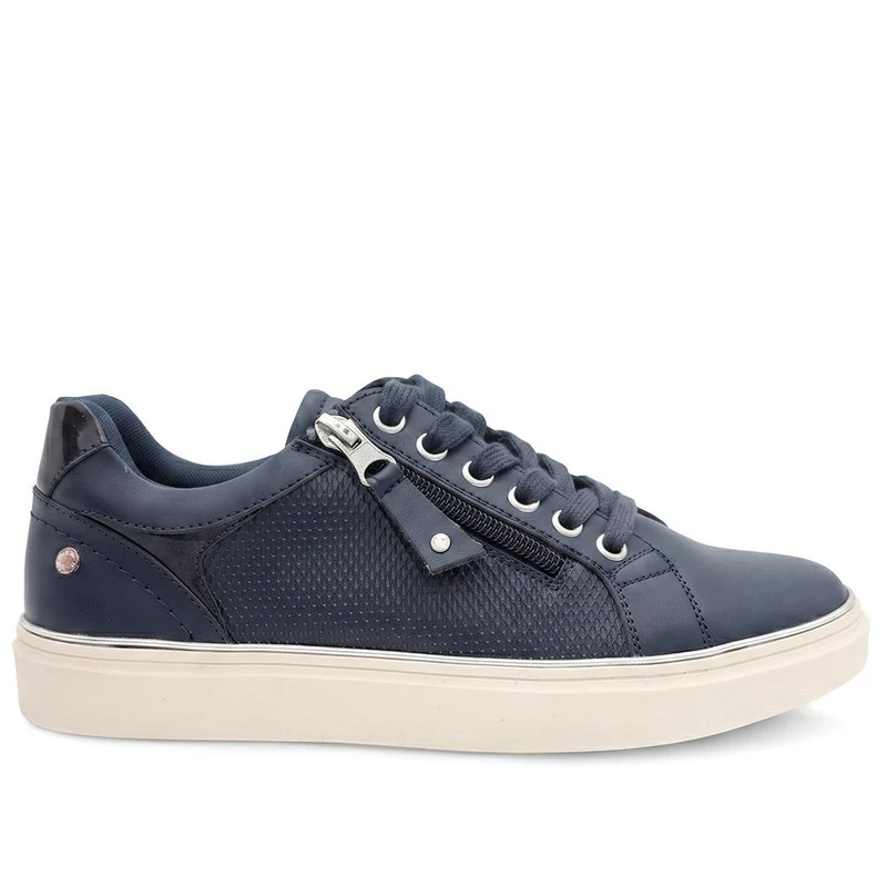 Wide Fit Zip & Lace Trainers With Grip Sole - WOIL42005 / 328 226 - Navy