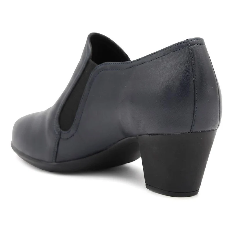 Leather Block Heel Slip On Shoe Boots - MAGNU44001 / 329 709 - Navy