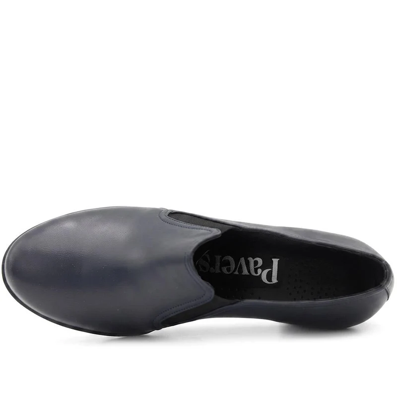 Leather Block Heel Slip On Shoe Boots - MAGNU44001 / 329 709 - Navy