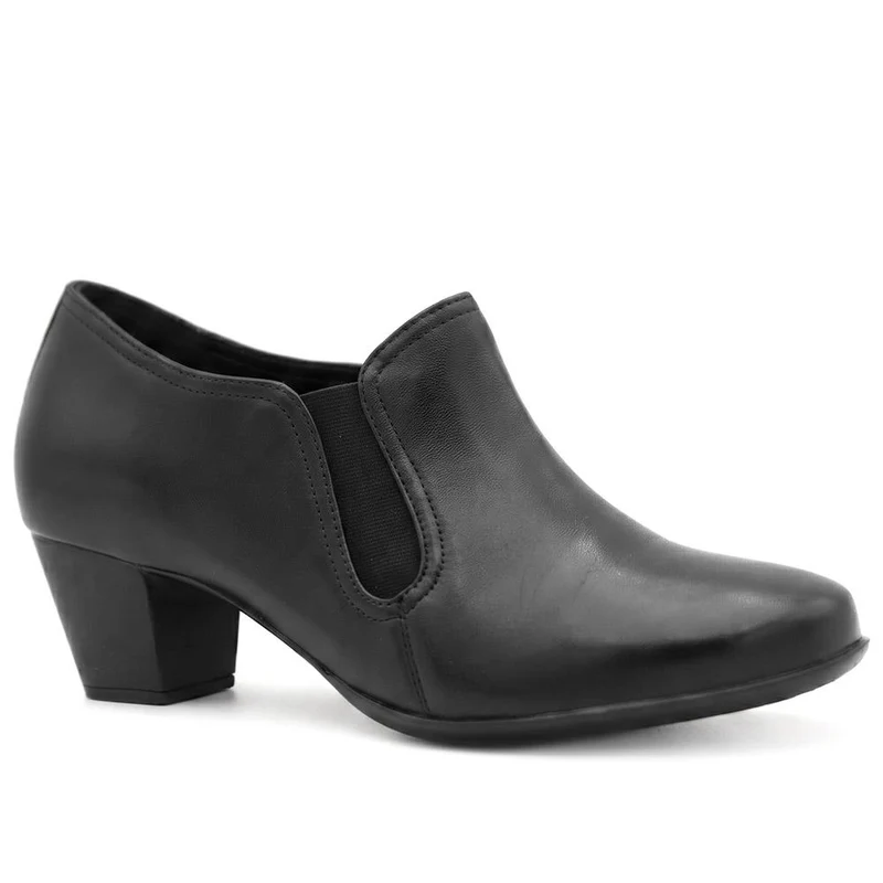 Wide Fit Leather Block Heel Shoe Boots - MAGNU44001W / 329 710 - Black
