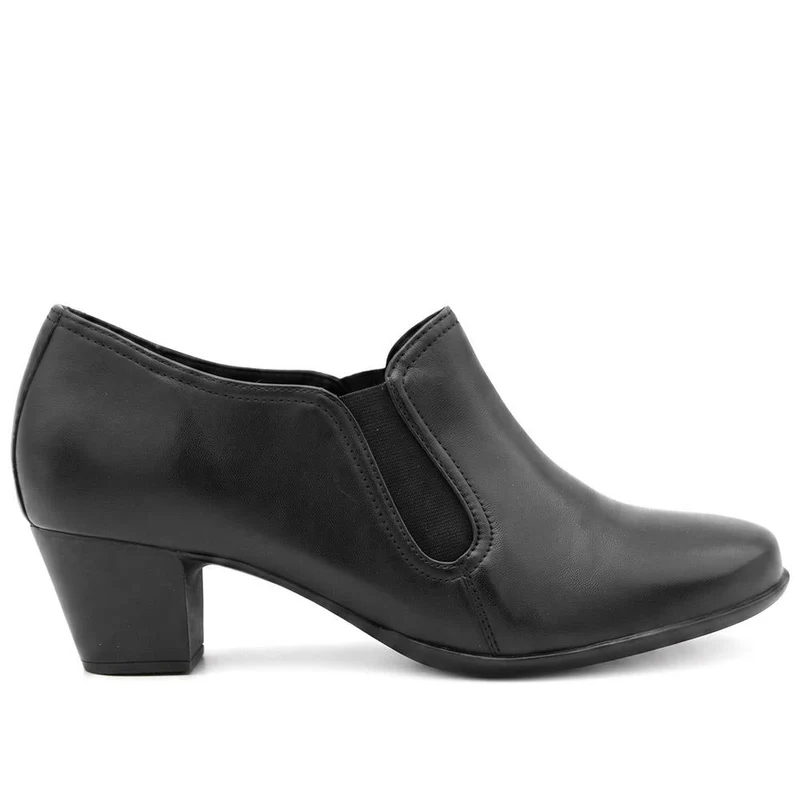 Wide Fit Leather Block Heel Shoe Boots - MAGNU44001W / 329 710 - Black