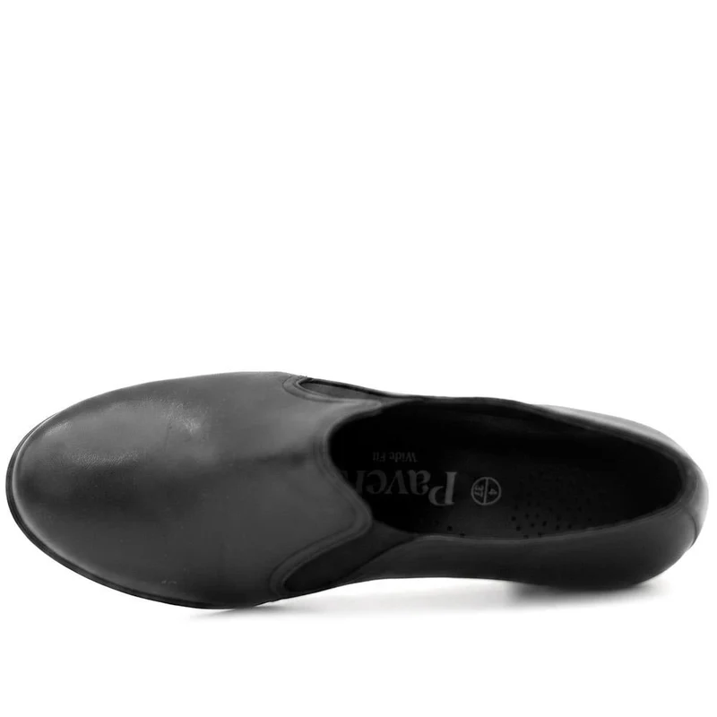 Wide Fit Leather Block Heel Shoe Boots - MAGNU44001W / 329 710 - Black