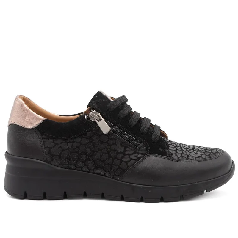 Leather Zip & Lace Chunky Trainers - PALMI44000 / 330 425 - Black