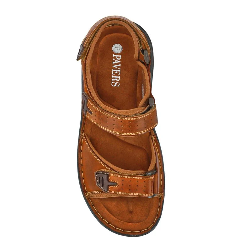 Men's Leather Adjustable Sandals - AATRA41002 / 326 946 - Tan