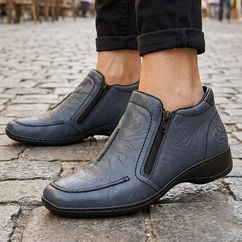 Rieker Leather Zip Close Ankle Boots - RKR44512 / 329 721 - Blue