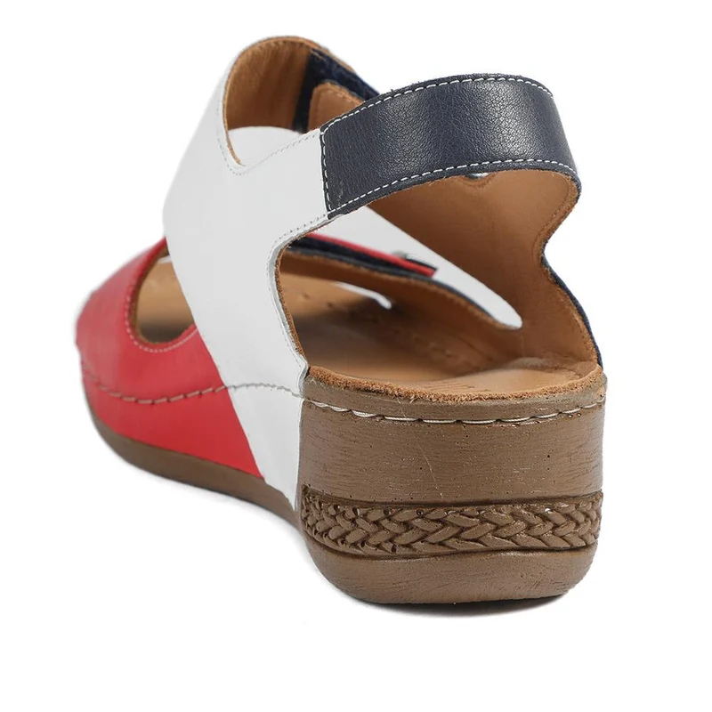 Leather Touch Fasten Wedge Sandals - AS43001 / 329 300 - Navy Multi
