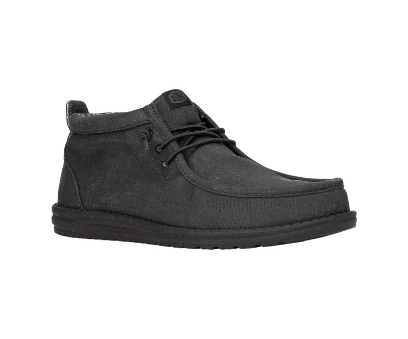 Hey Dude Wally Herren-Mokassin-Stiefel aus Canvas mit mittlerer Stretchlänge | Schwarz/Weiß