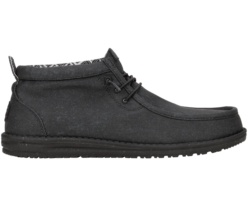 Hey Dude Wally Mid Stretch Canvas Mokassin-Stiefel für Herren | Schwarz / Schwarz