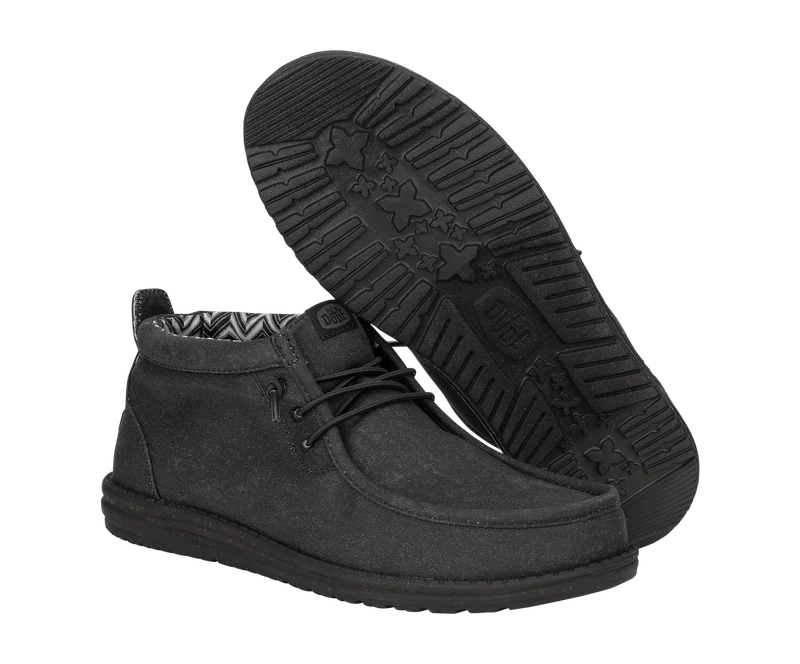 Hey Dude Wally Mid Stretch Canvas Mokassin-Stiefel für Herren | Schwarz / Schwarz