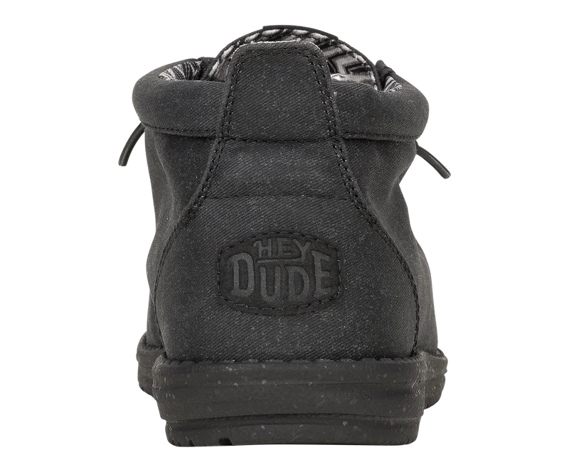 Hey Dude Wally Mid Stretch Canvas Mokassin-Stiefel für Herren | Schwarz / Schwarz