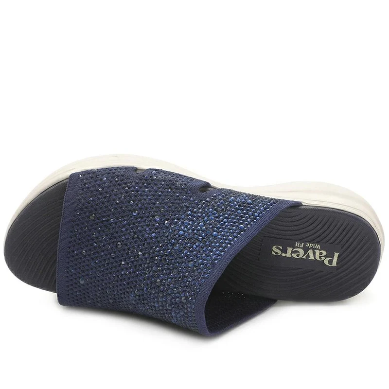 Wide Fit Diamante Cushioning Mule Sandals - BRK43024 / 329 365 - Navy