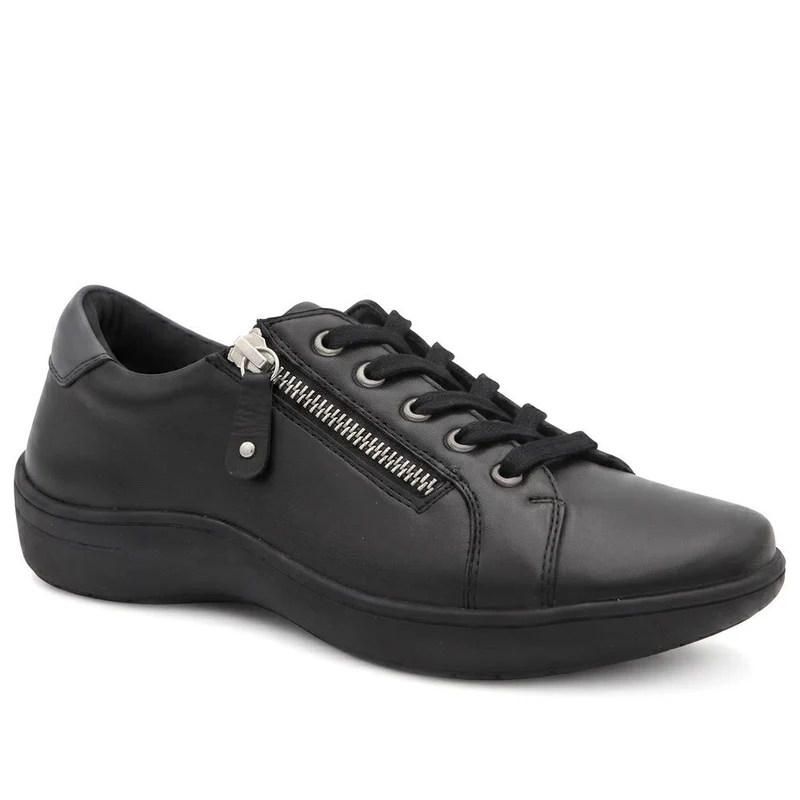 Wide Fit Leather Zip & Lace Casual Trainers - KF44006 / 329 818