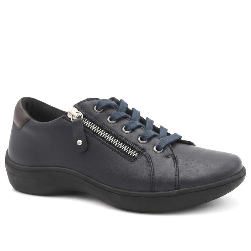 Wide Fit Leather Zip & Lace Casual Trainers - KF44006 / 329 818
