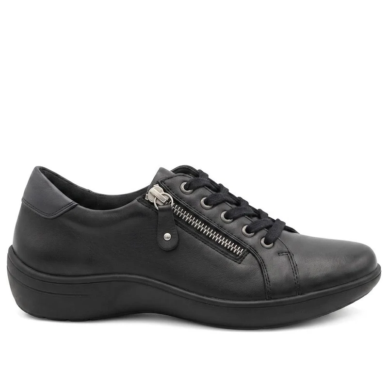 Wide Fit Leather Zip & Lace Casual Trainers - KF44006 / 329 818 - Black
