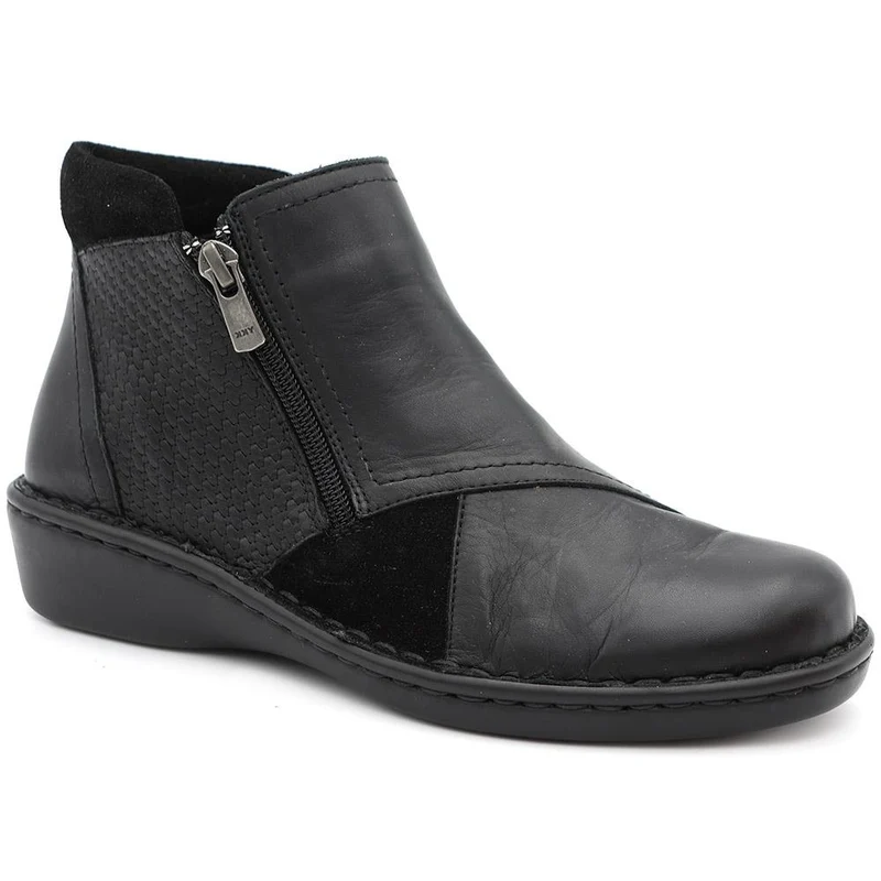 Smart Zip Up Leather Ankle Boots - AS44001 / 330 158 - Black