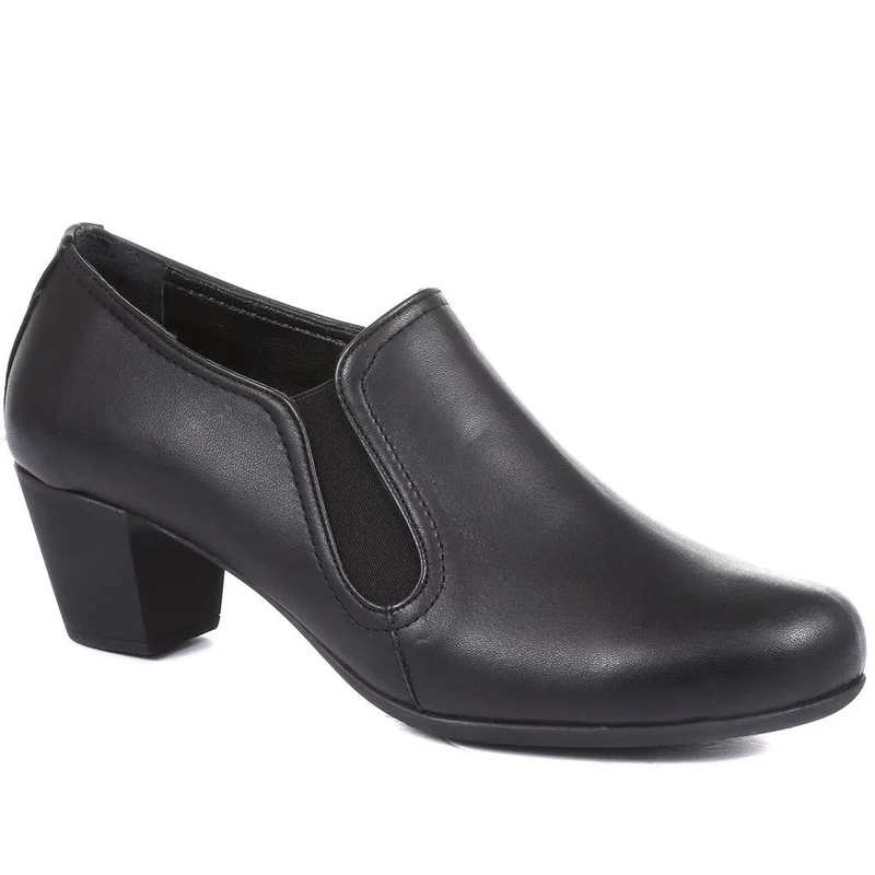 Smart Block Heel Leather Slip On Shoes - ESFA34003 / 320 440