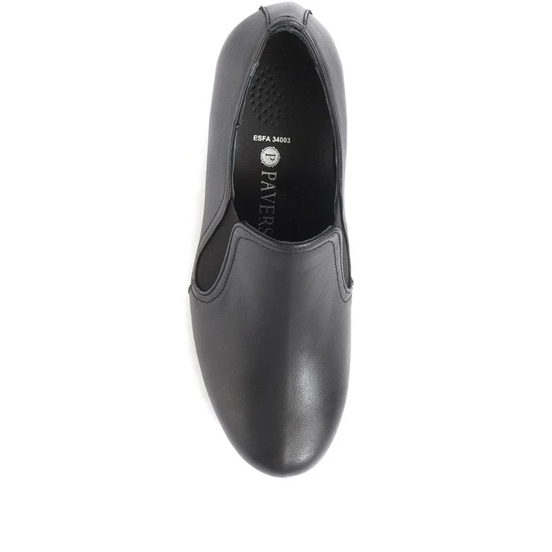 Smart Block Heel Leather Slip On Shoes - ESFA34003 / 320 440 - Black