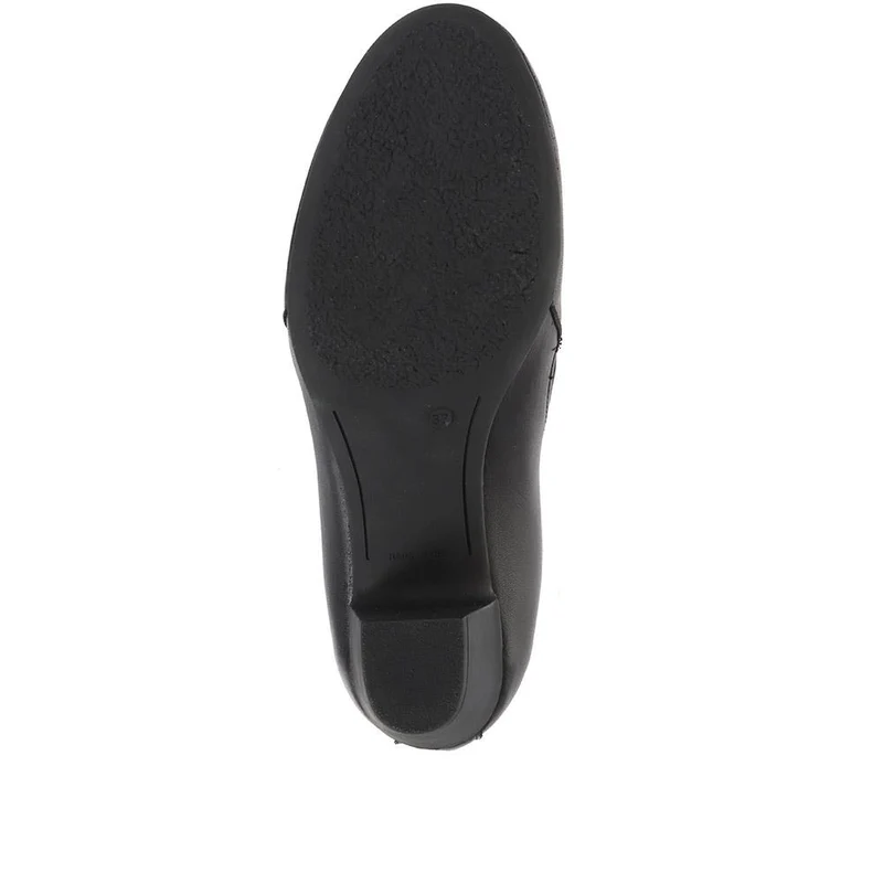 Smart Block Heel Leather Slip On Shoes - ESFA34003 / 320 440 - Black