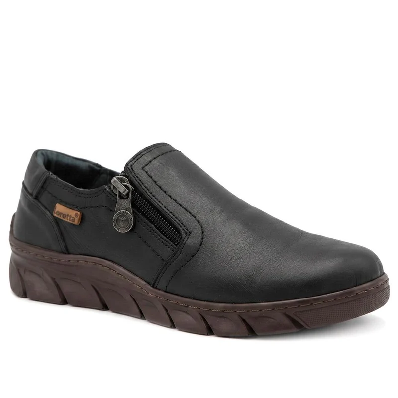Loretta Leather Slip On Shoes With Side Zip - HAK44004 / 329 716 - Black