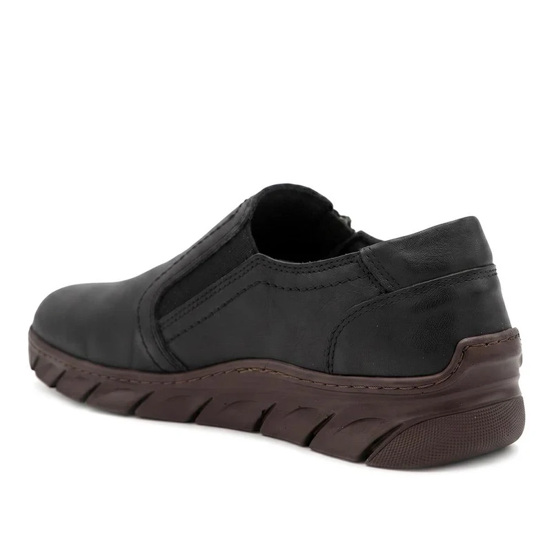 Loretta Leather Slip On Shoes With Side Zip - HAK44004 / 329 716 - Black
