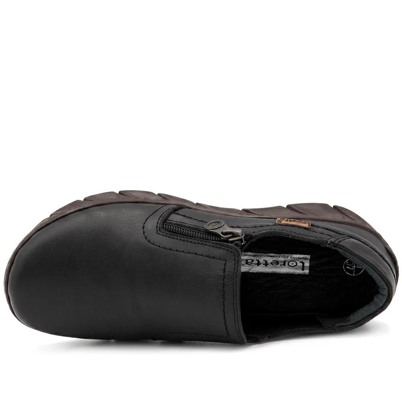 Loretta Leather Slip On Shoes With Side Zip - HAK44004 / 329 716 - Black