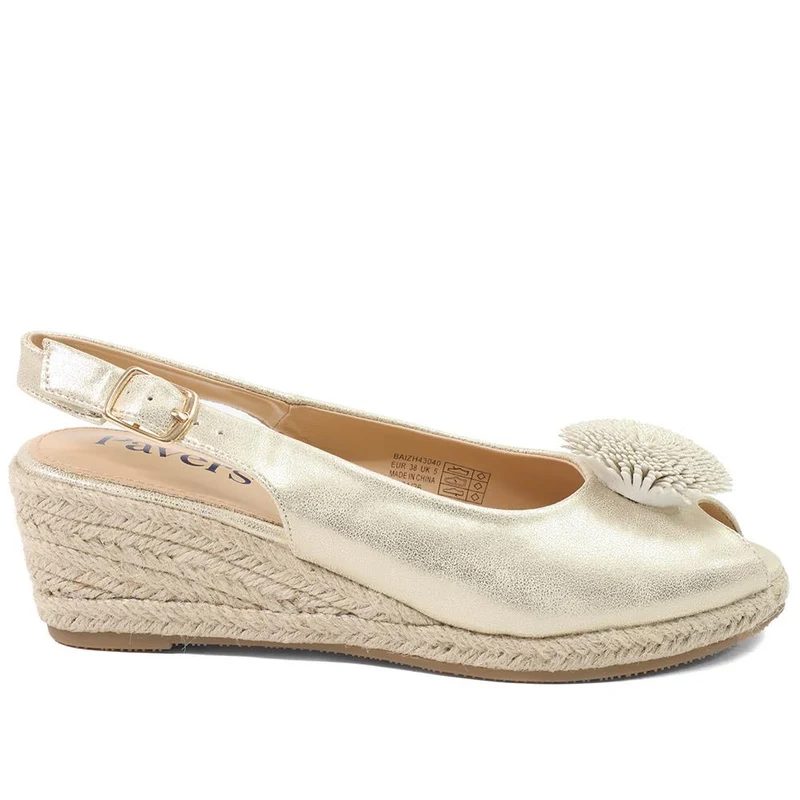 Flower Detail Peep Toe Wedge Sandals - BAIZH43040 / 329 259 - Gold