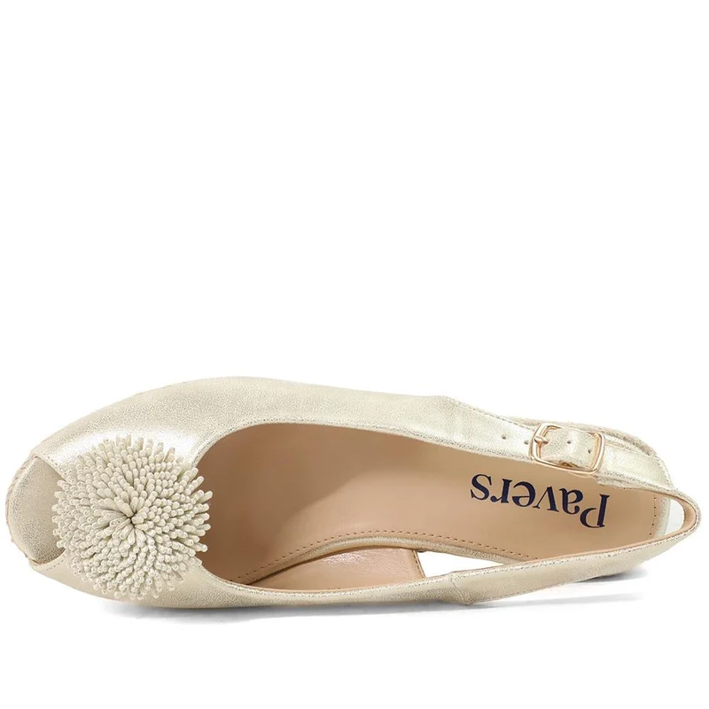 Flower Detail Peep Toe Wedge Sandals - BAIZH43040 / 329 259 - Gold