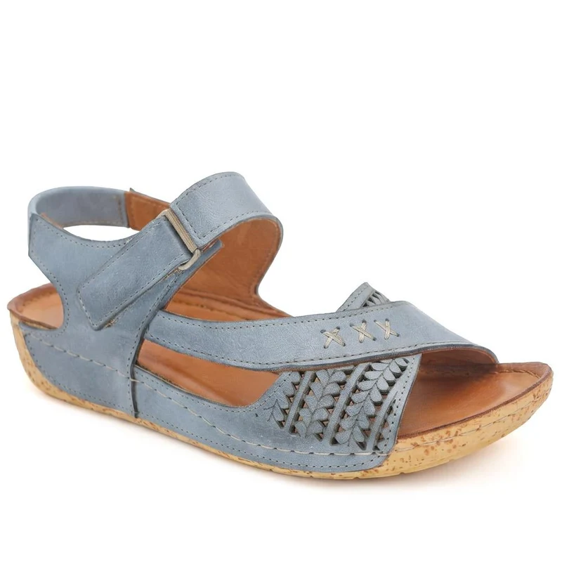 All Leather Adjustable Fasten Sandals - KARY43000 / 329 409 - Blue