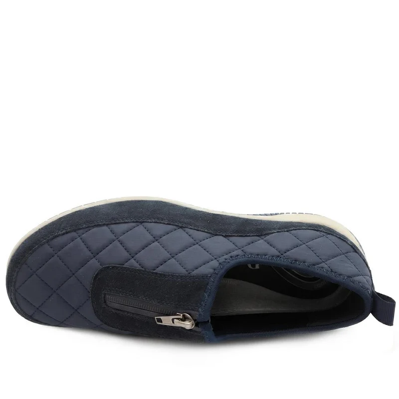 Wide Fit Leather Slip-On Shoes With Zip Fastening - BRK42019 / 328 406 - Navy